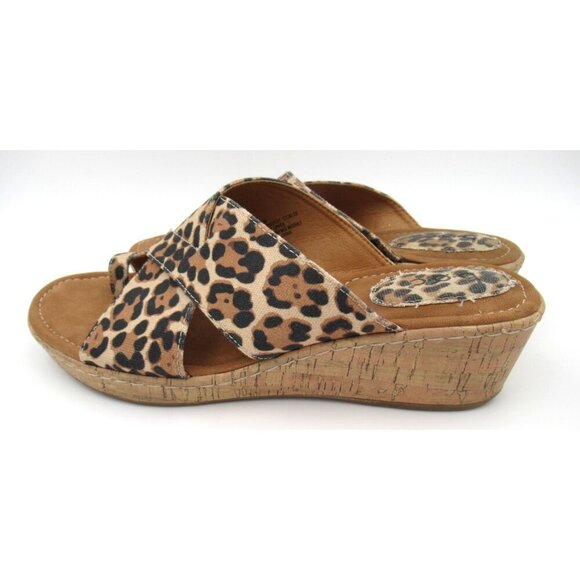 BOC Platform Wedge Sandals Summer Comfort Animal Print on Canvas Woman's Size 11 - Picture 2 of 7